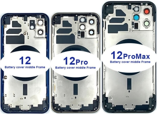 No Logo Middle Frame Back Housing With Glass For iPhone 12 Pro Max Black