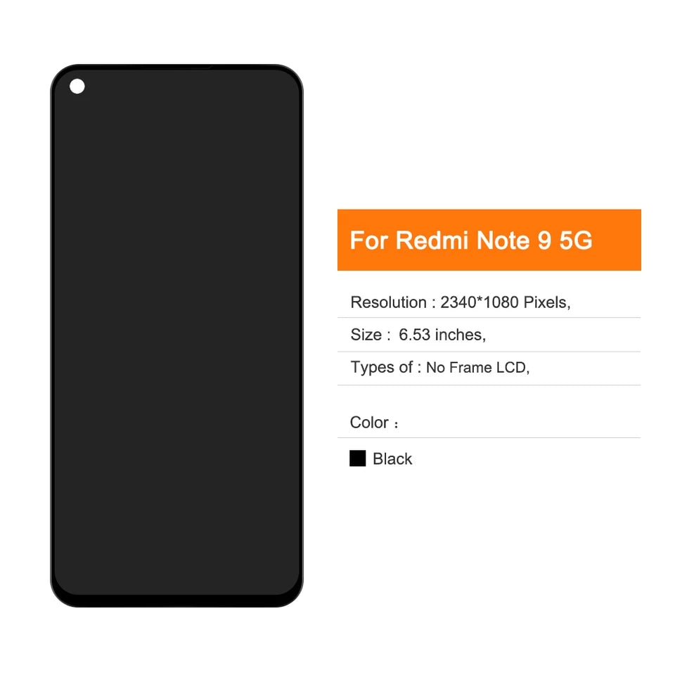 Lcd Digitizer Screen Assembly For Redmi Note 9 5G Black