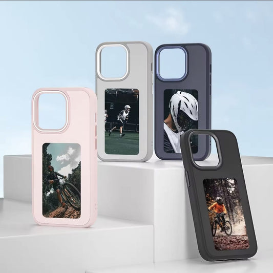 NFC Function DIY 4 Color E-ink Screen Phone Case For iPhone 13 / 14 Grey