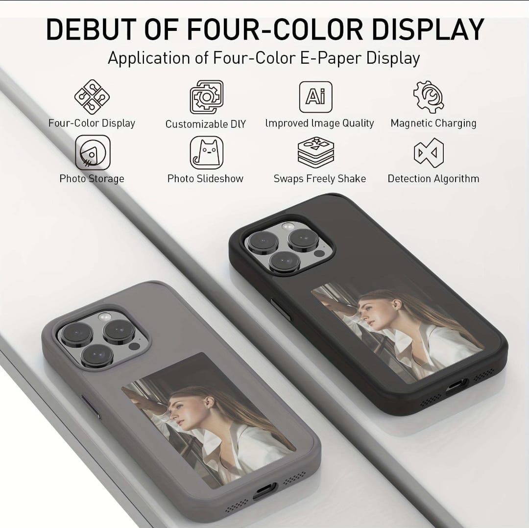 NFC Function DIY 4 Color E-ink Screen Phone Case For iPhone 16 Pink