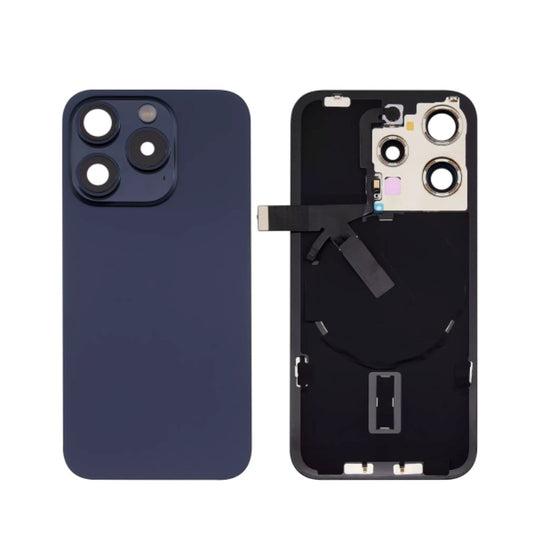No Logo Back Glass With Brackets and NFC Flex For iPhone 15 Pro Max Blue