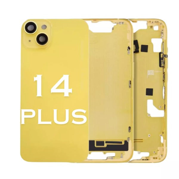 No Logo Back Glass With Middle Frame Housing For iPhone 14 Plus Yellow