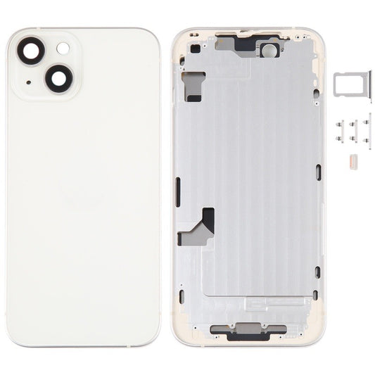 No Logo Back Glass With Middle Frame Housing For iPhone 14 Plus White