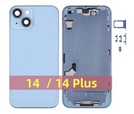 No Logo Back Glass With Middle Frame Housing For iPhone 14 6.1" Blue