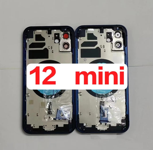 No Logo Middle Frame Back Housing With Glass For iPhone 12 Mini Black