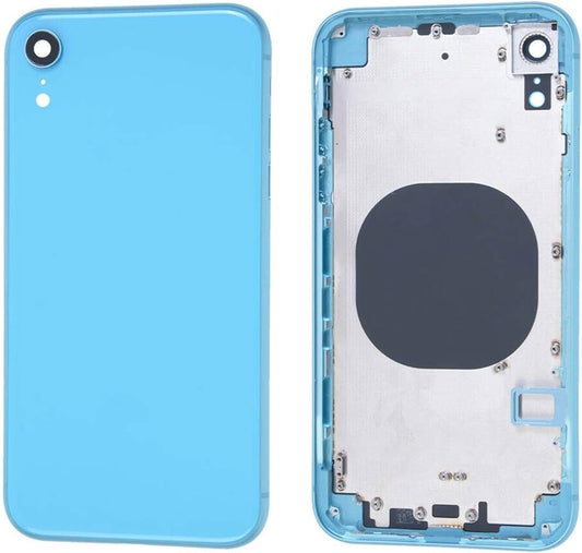 No Logo Middle Frame Back Housing With Glass For iPhone XR Blue