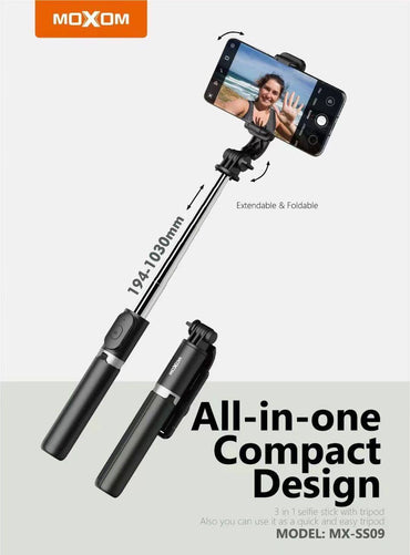 Moxom MX-SS09 Long 1030mm Bluetooth Shutter Build in Tripod Selfie Stick