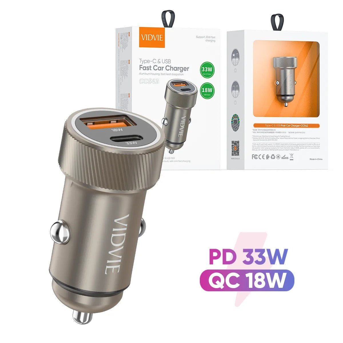 Vidvie CC542 Type-C & USB Fast Car Charger