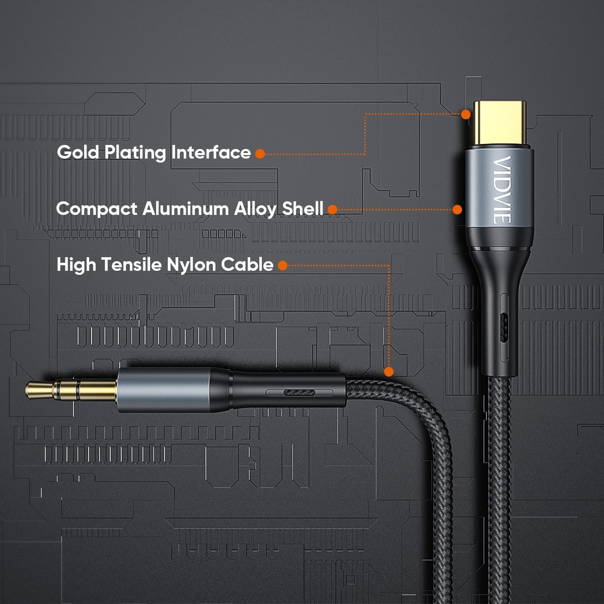 Vidvie AL1111 Type-C Audio Cable (Type-C to 3.5mm) 1.8m-Black