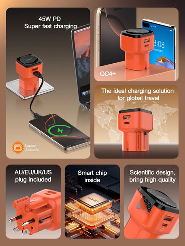 Ldnio GaN 45W All-in-one Travel Adapter With Type C To Type C