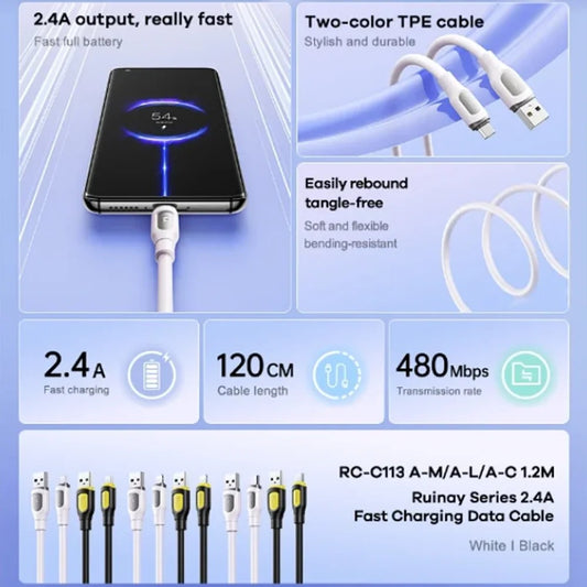 Ruinay Series 2.4A Fast Charging Data Cable 1M RC-C113 Usb To Micro