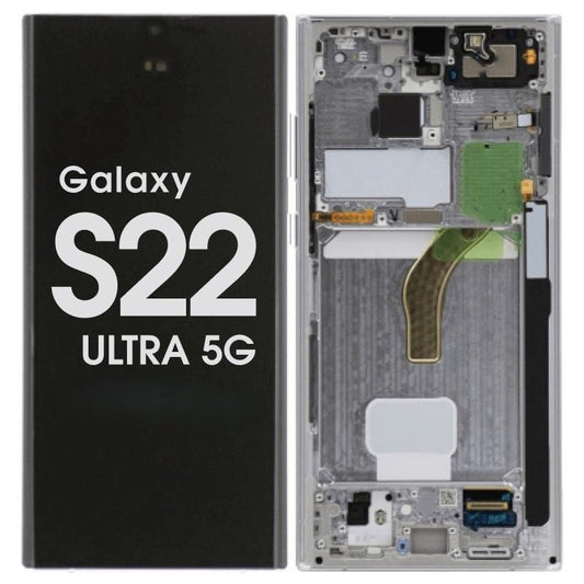 Replacement Lcd Screen with Frame Samsung Galaxy S22 Ultra Silver Soft Oled