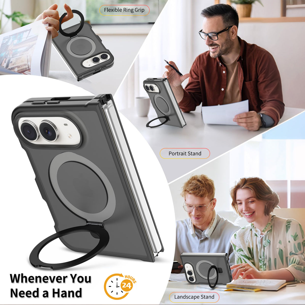 360 Degree Rotating Ring Stand Case For iPhone Duo Black