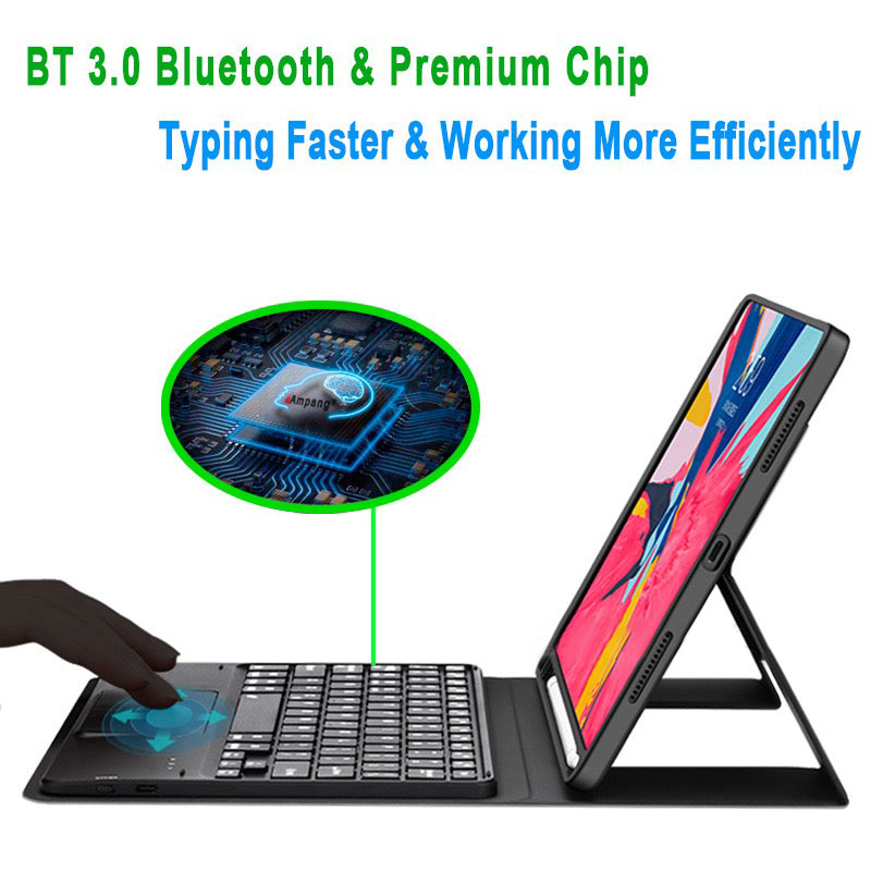 Detachable Bluetooth Keyboard Case With Pencil Holder, Backlight & Touch Pad For iPad Pro 12.9 3rd / 4th / 5th / 6th Black