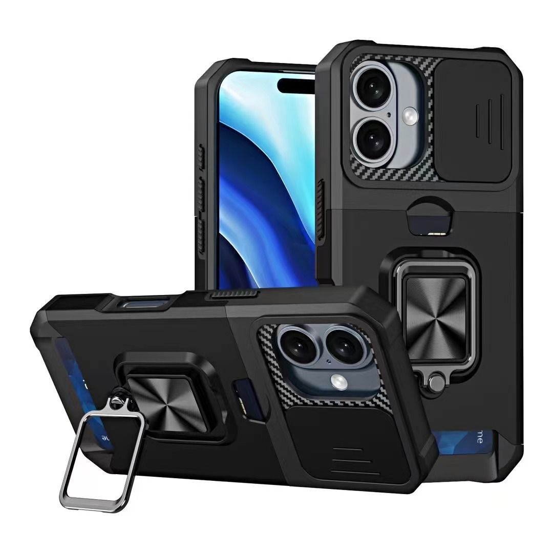 Back Kickstand Camshield Card Case For Samsung Galaxy S24 FE Black