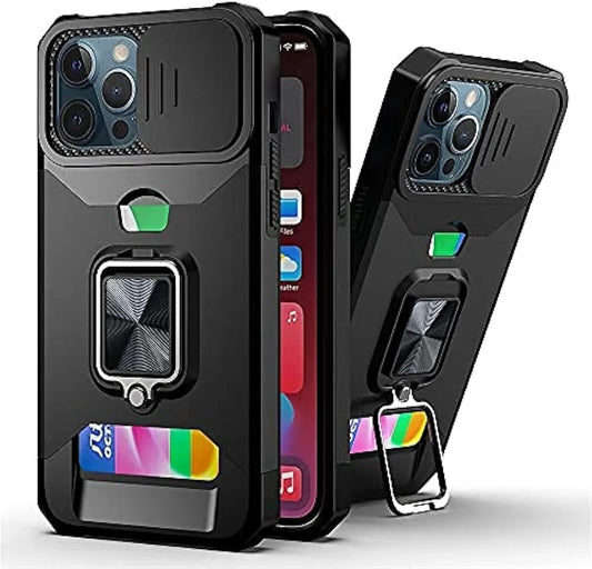 Back Kickstand Camshield Card Case For Samsung Galaxy A03 Black
