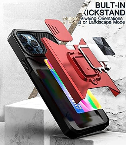 Back Kickstand Camshield Card Case For Iphone 16 Plus Black