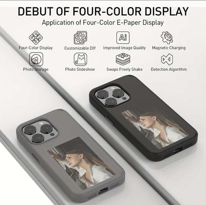NFC Function DIY 4 Color E-ink Screen Phone Case For iPhone 15 Pro Grey