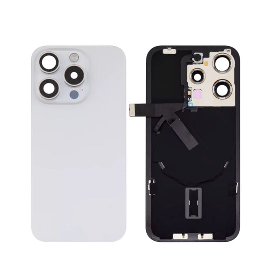 No Logo Back Glass With Brackets and NFC Flex For iPhone 15 Pro Max White