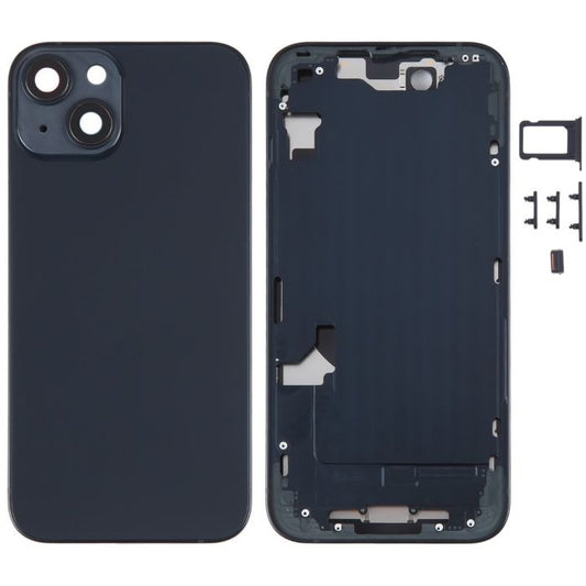 No Logo Back Glass With Middle Frame Housing For iPhone 14 Plus Black