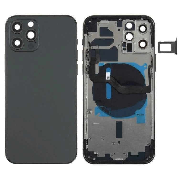 No Logo Back Housing For iPhone 12 Pro Max Black With Small Parts