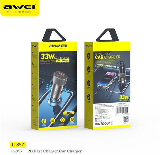 Awei C-857 33W Car Charger Dual Port USB Type C Fast Charge
