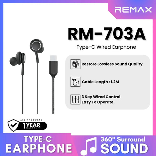 REMAX Type-c Music call wiredearphone RM-703a
